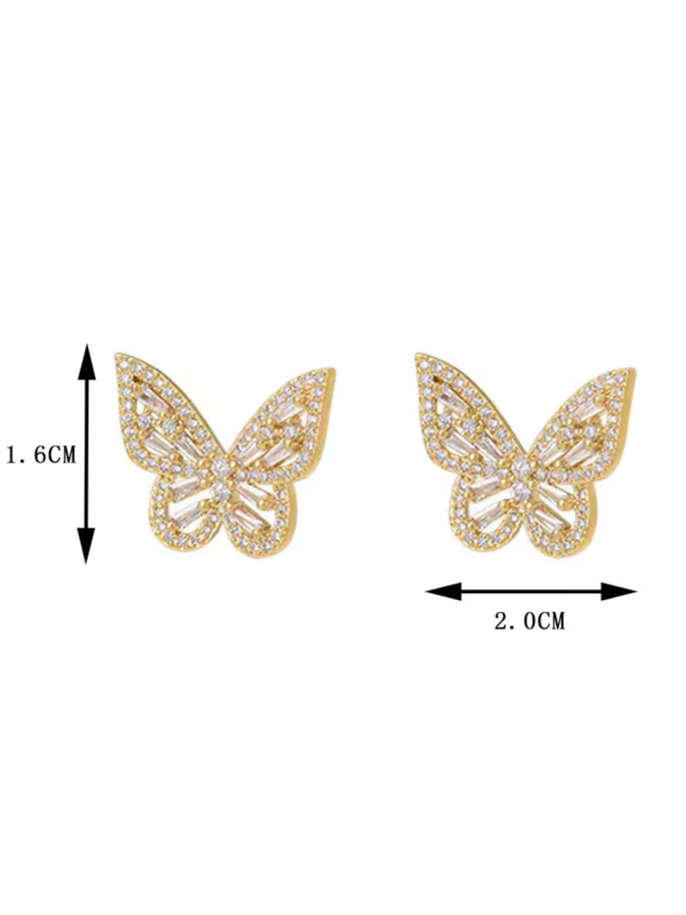Gold Butterfly Crystal Stud Earrings for Women